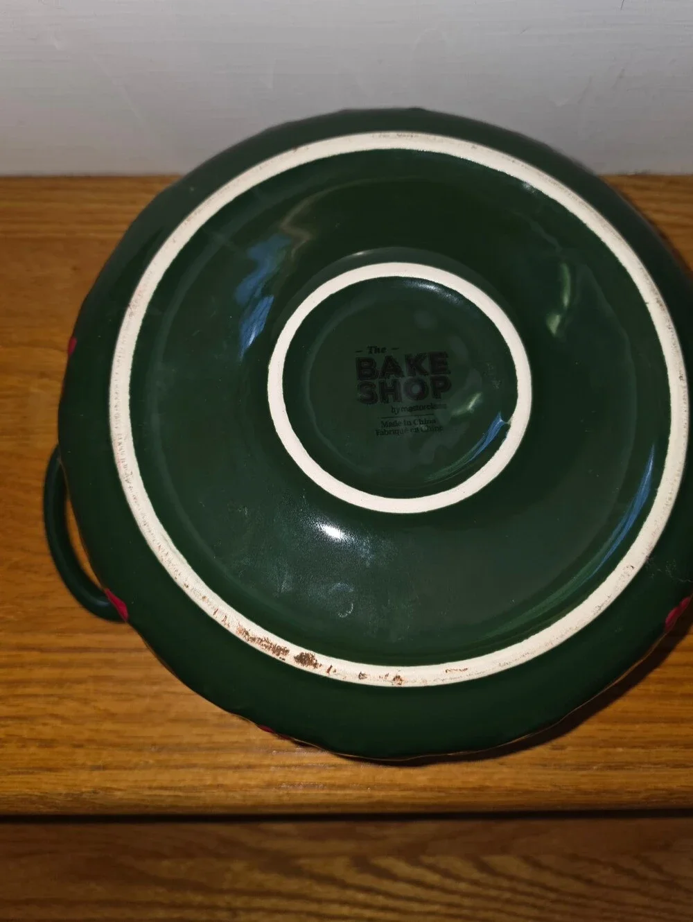 Green Holiday Ceramic Covered Casserole with Holly Accent